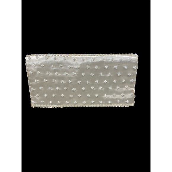 Vtg Bon Soir Ivory Italian Beaded Evening Purse Clutch Made In Hong Kong - Picture 2 of 7